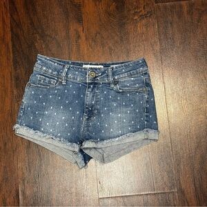 Bullhead Blue Jean Short Shorts with White Dots